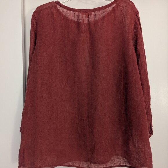 Brick Red Eileen Fisher Linen Blouse - Picture 2 of 7